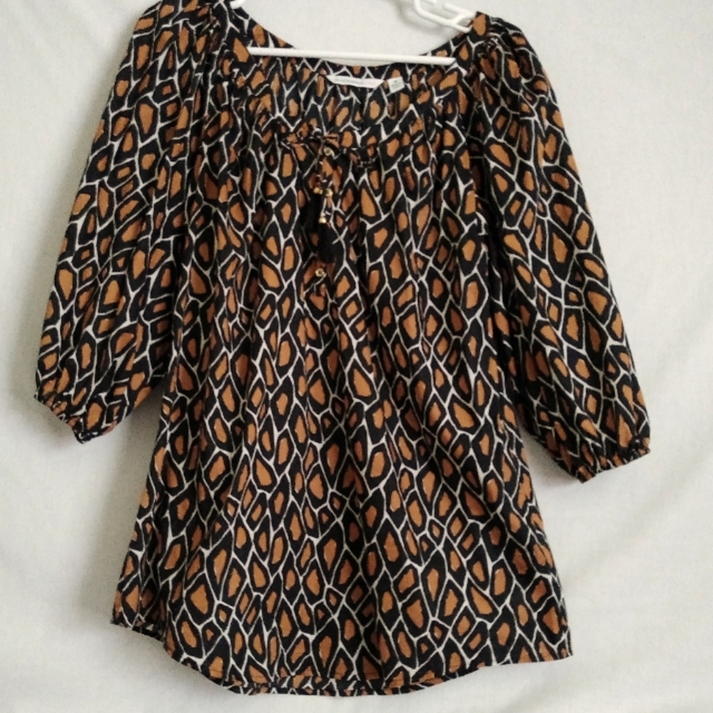 Isaac Mizrahi Peasant Blouse Front Tie Detail Drapey Top 100% Cotton